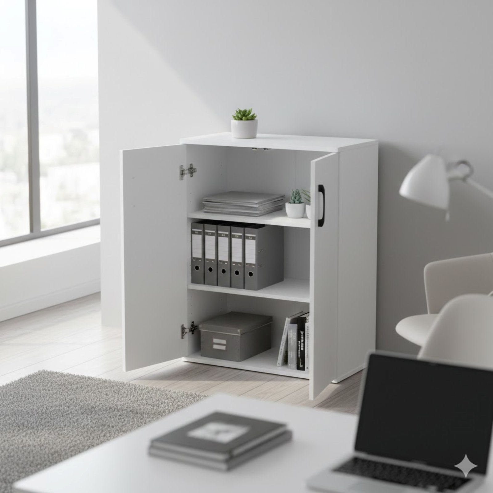 Credenza bassa in legno a 2 ante con maniglie nere 60x30x78,5 cm - RALINVEN Credenza bassa in legno a 2 ante con maniglie nere 60x30x78,5 cm - RALINVEN