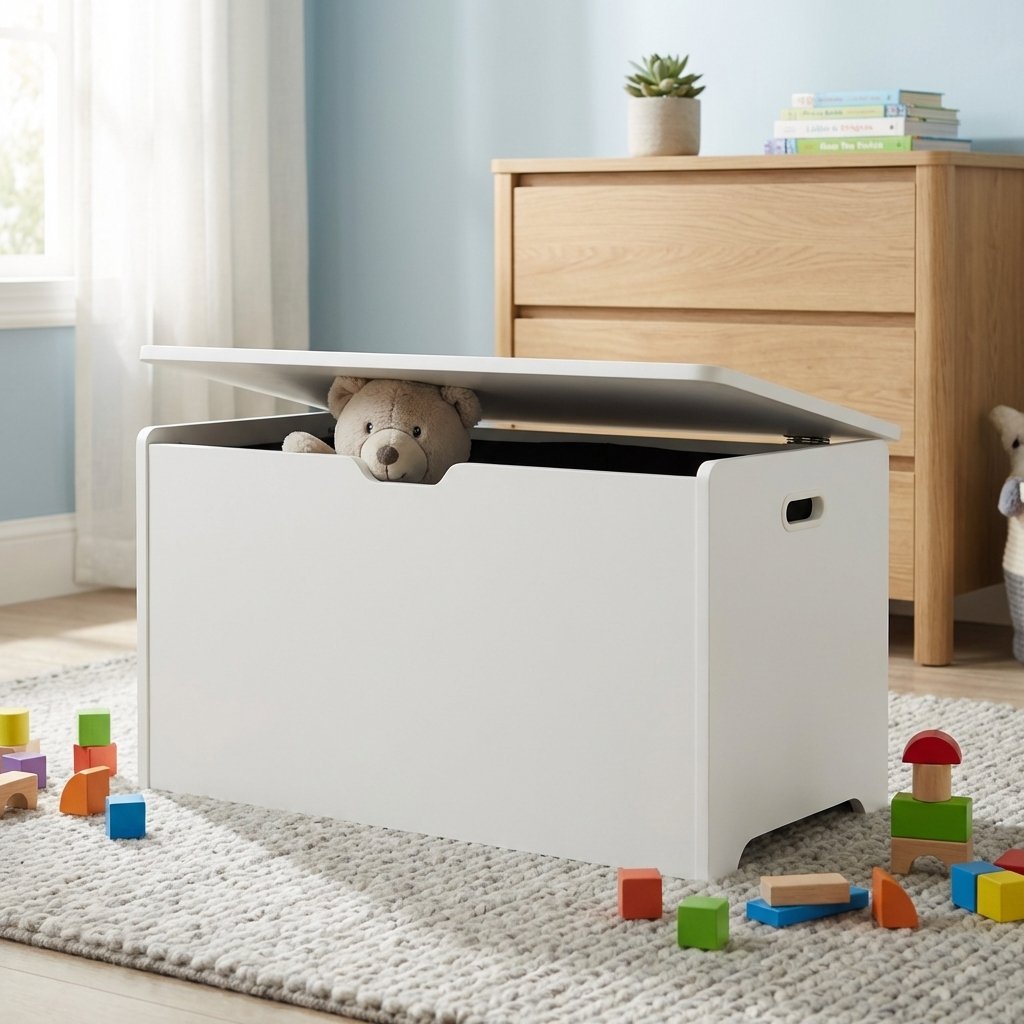 Baule portagiochi in legno per bambini con coperchio 78x38x40 cm - HELUVEN