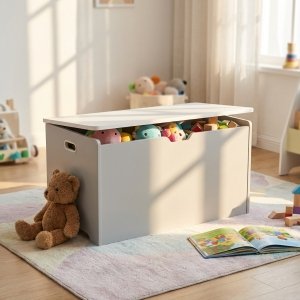 Baule portagiochi in legno per bambini con coperchio 78x38x40 cm - HELUVEN