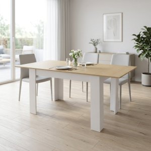 Tavolo da pranzo in legno 160 x 80 x 75 cm, piano naturale e gambe bianche - ISORTIS Tavolo da pranzo in legno 160 x 80 x 75 cm, piano naturale e gambe bianche - ISORTIS