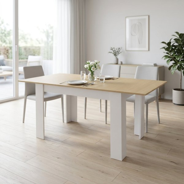 Tavolo da pranzo in legno 160 x 80 x 75 cm, piano naturale e gambe bianche - ISORTIS