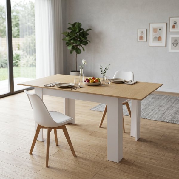 Tavolo da pranzo in legno 160 x 80 x 75 cm, piano naturale e gambe bianche - ISORTIS