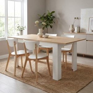 Tavolo da pranzo in legno 160 x 80 x 75 cm, piano naturale e gambe bianche - ISORTIS Tavolo da pranzo in legno 160 x 80 x 75 cm, piano naturale e gambe bianche - ISORTIS