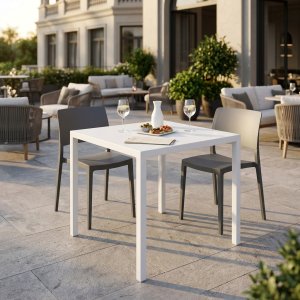 Tavolo da esterno quadrato autolivellante in alluminio bianco 80x80x75 cm - ZELALIA Tavolo da esterno quadrato autolivellante in alluminio bianco 80x80x75 cm - ZELALIA