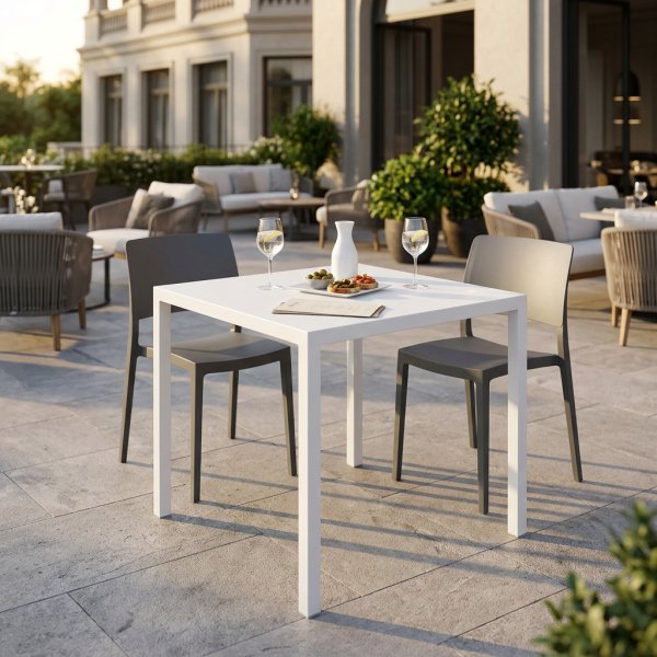 Tavolo da esterno quadrato autolivellante in alluminio bianco 80x80x75 cm - ZELALIA