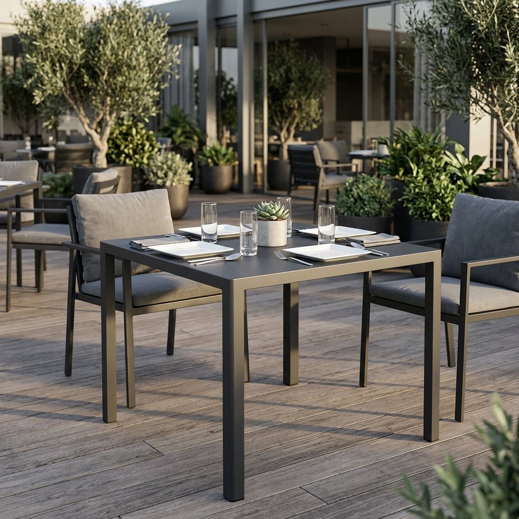 Tavolo da esterno quadrato autolivellante in alluminio 80x80x75 cm antracite - ZELALIA