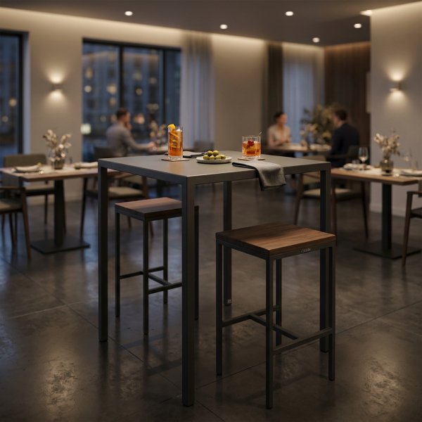 Tavolo alto da bar quadrato in metallo antracite 80x80x110 cm - ZELALIA