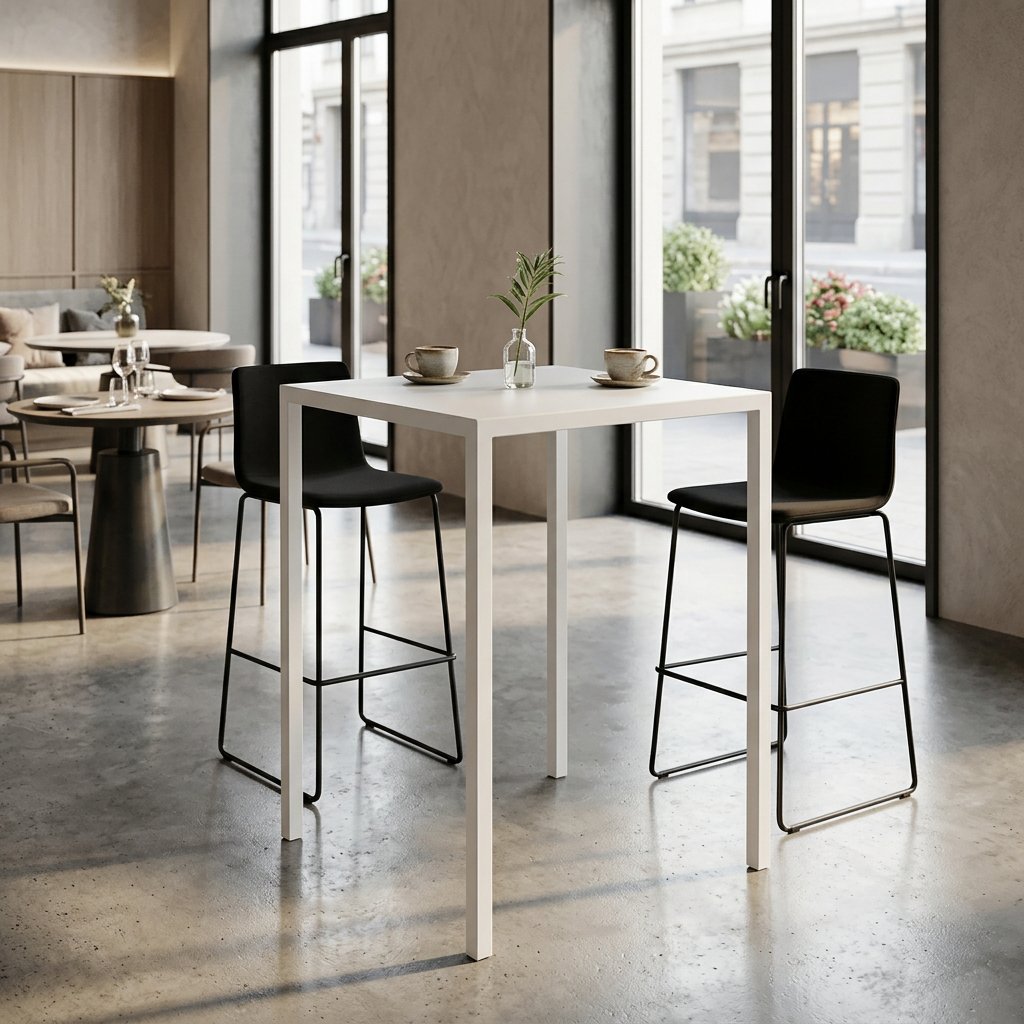 Tavolo alto da esterno in alluminio bianco 80x80x110 cm - ZELALIA Tavolo alto da esterno in alluminio bianco 80x80x110 cm - ZELALIA