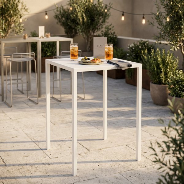 Tavolo bar alto da esterno in alluminio bianco 70x70x110 cm - ZELALIA