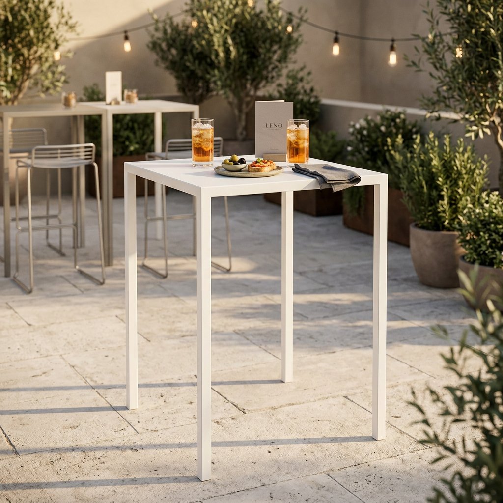 Tavolo bar alto da esterno in alluminio bianco 70x70x110 cm - ZELALIA Tavolo bar alto da esterno in alluminio bianco 70x70x110 cm - ZELALIA