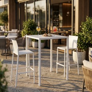 Tavolo bar alto da esterno in alluminio bianco 70x70x110 cm - ZELALIA Tavolo bar alto da esterno in alluminio bianco 70x70x110 cm - ZELALIA