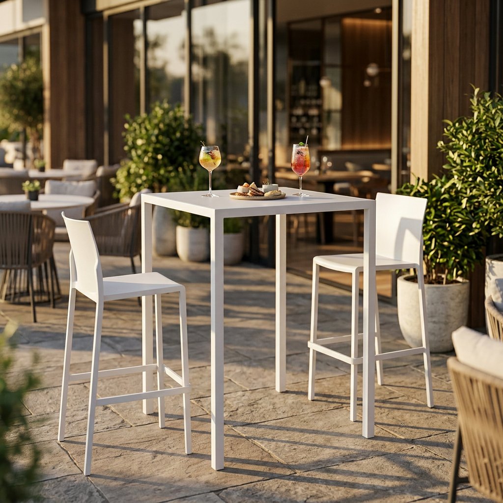 Tavolo bar alto da esterno in alluminio bianco 70x70x110 cm - ZELALIA Tavolo bar alto da esterno in alluminio bianco 70x70x110 cm - ZELALIA