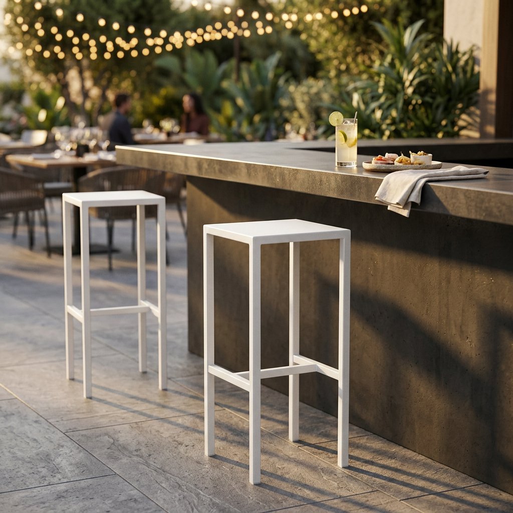 Sgabello alto da esterno in metallo bianco 30x30x75 cm per bar e terrazza - ZELALIA Sgabello alto da esterno in metallo bianco 30x30x75 cm per bar e terrazza - ZELALIA