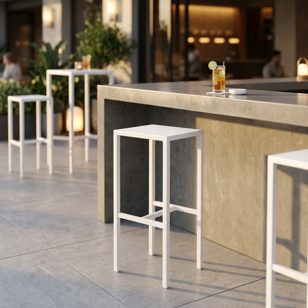 Sgabello alto da esterno in metallo bianco 30x30x75 cm per bar e terrazza - ZELALIA Sgabello alto da esterno in metallo bianco 30x30x75 cm per bar e terrazza - ZELALIA