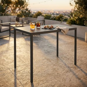 Tavolo bar da esterno autolivellante in alluminio antracite 60x80 h110 cm - ZELALIA Tavolo bar da esterno autolivellante in alluminio antracite 60x80 h110 cm - ZELALIA
