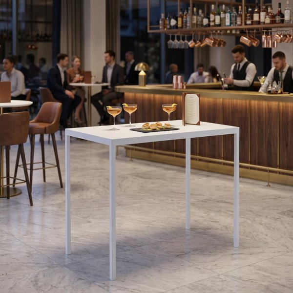Tavolo alto da bar per esterno 60x80x110 cm bianco in alluminio - ZELALIA