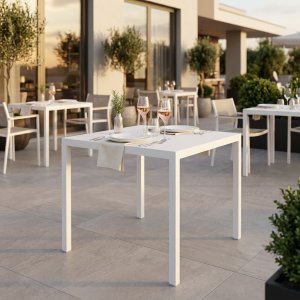 Tavolo da giardino quadrato bianco autolivellante in alluminio 90x90 cm - ZELALIA