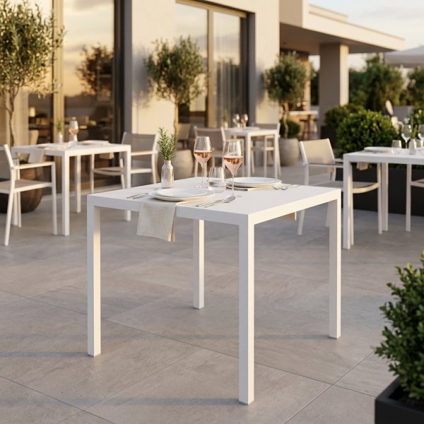 Tavolo da giardino quadrato bianco autolivellante in alluminio 90x90 cm - ZELALIA