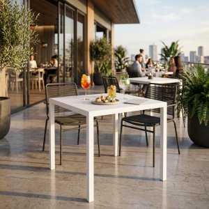 Tavolo da giardino quadrato bianco autolivellante in alluminio 90x90 cm - ZELALIA