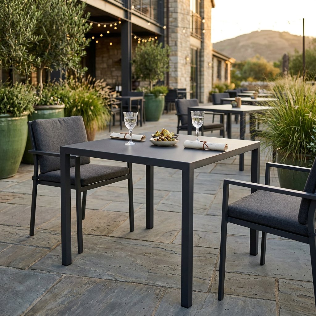 Tavolo da giardino quadrato autolivellante in alluminio antracite 90x90 cm - ZELALIA
