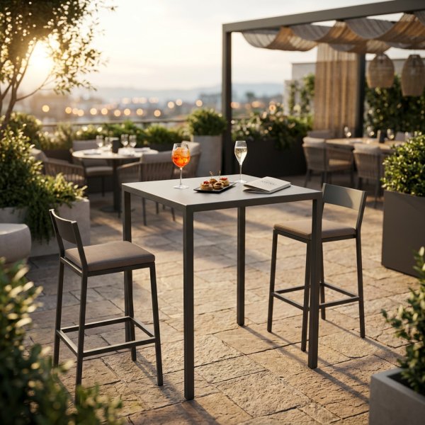 Tavolo alto da bar per esterno in alluminio antracite 90x90x110 cm - ZELALIA