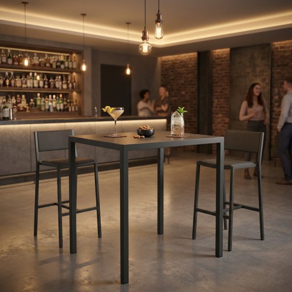 Tavolo alto da bar per esterno in alluminio antracite 90x90x110 cm - ZELALIA