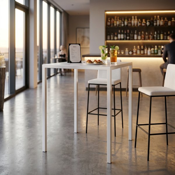 Tavolo alto da bar quadrato 90x90 cm altezza 110 cm bianco - ZELALIA