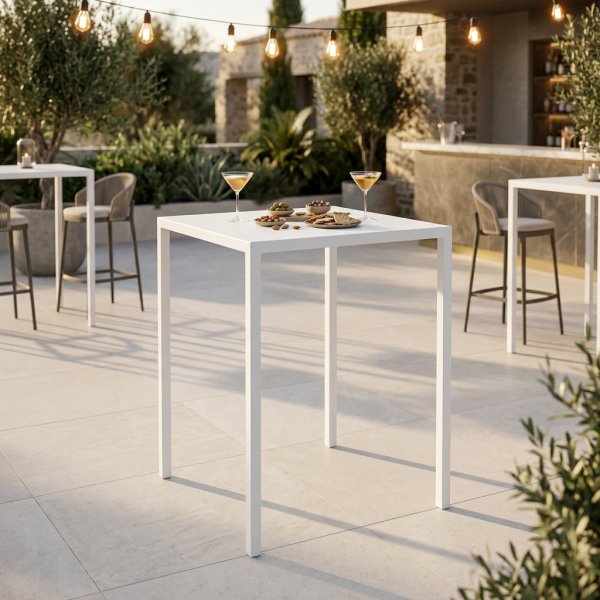 Tavolo alto da bar quadrato 90x90 cm altezza 110 cm bianco - ZELALIA