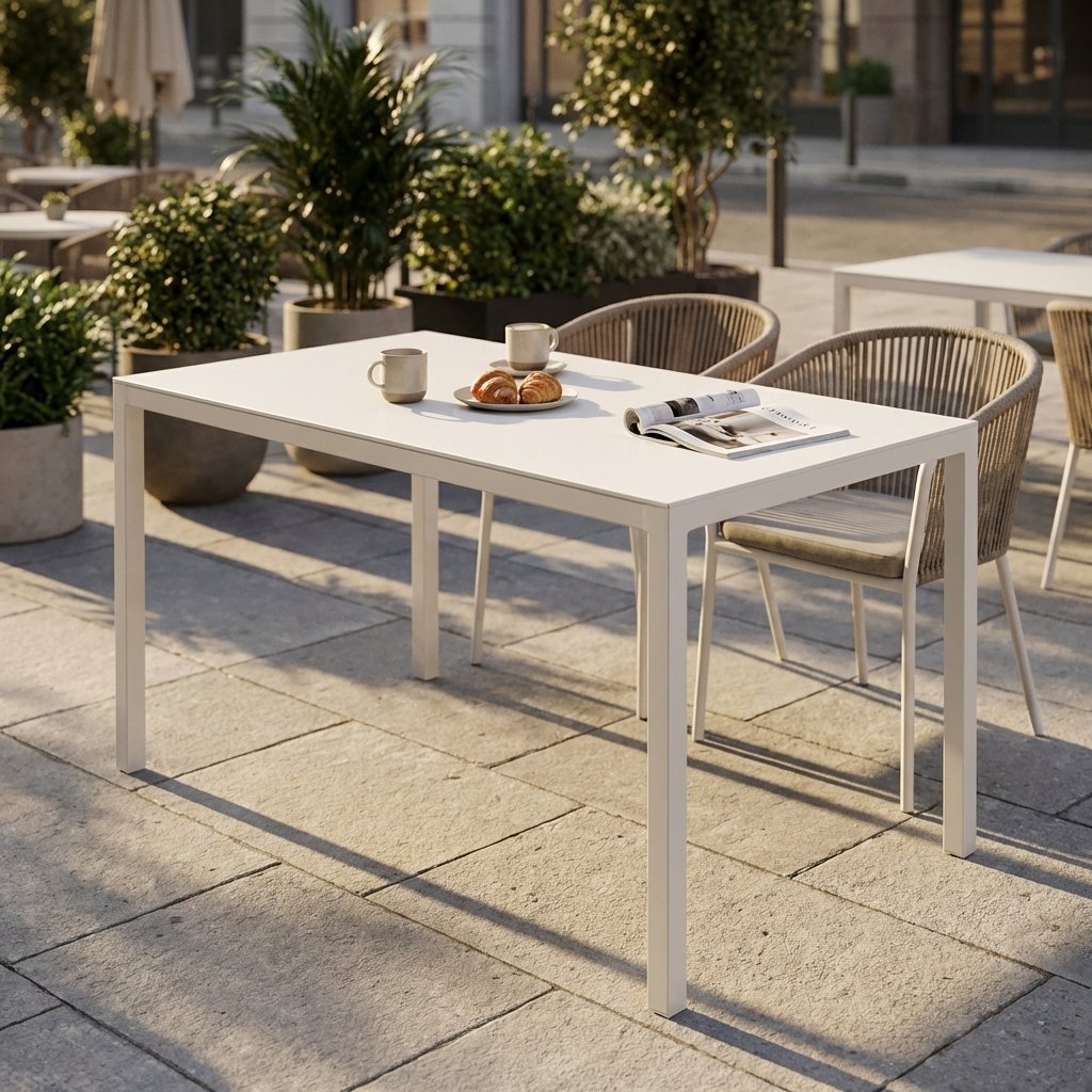 Tavolo da esterno rettangolare autolivellante bianco 110x60 cm - ZELALIA Tavolo da esterno rettangolare autolivellante bianco 110x60 cm - ZELALIA