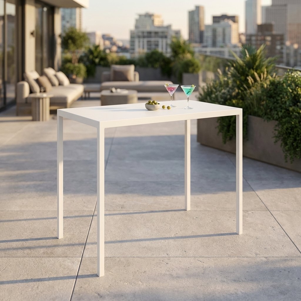 Tavolo bar da esterno autolivellante in alluminio bianco 110x60x110 cm - ZELALIA Tavolo bar da esterno autolivellante in alluminio bianco 110x60x110 cm - ZELALIA