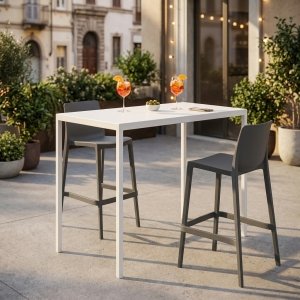 Tavolo bar da esterno autolivellante in alluminio bianco 110x60x110 cm - ZELALIA Tavolo bar da esterno autolivellante in alluminio bianco 110x60x110 cm - ZELALIA