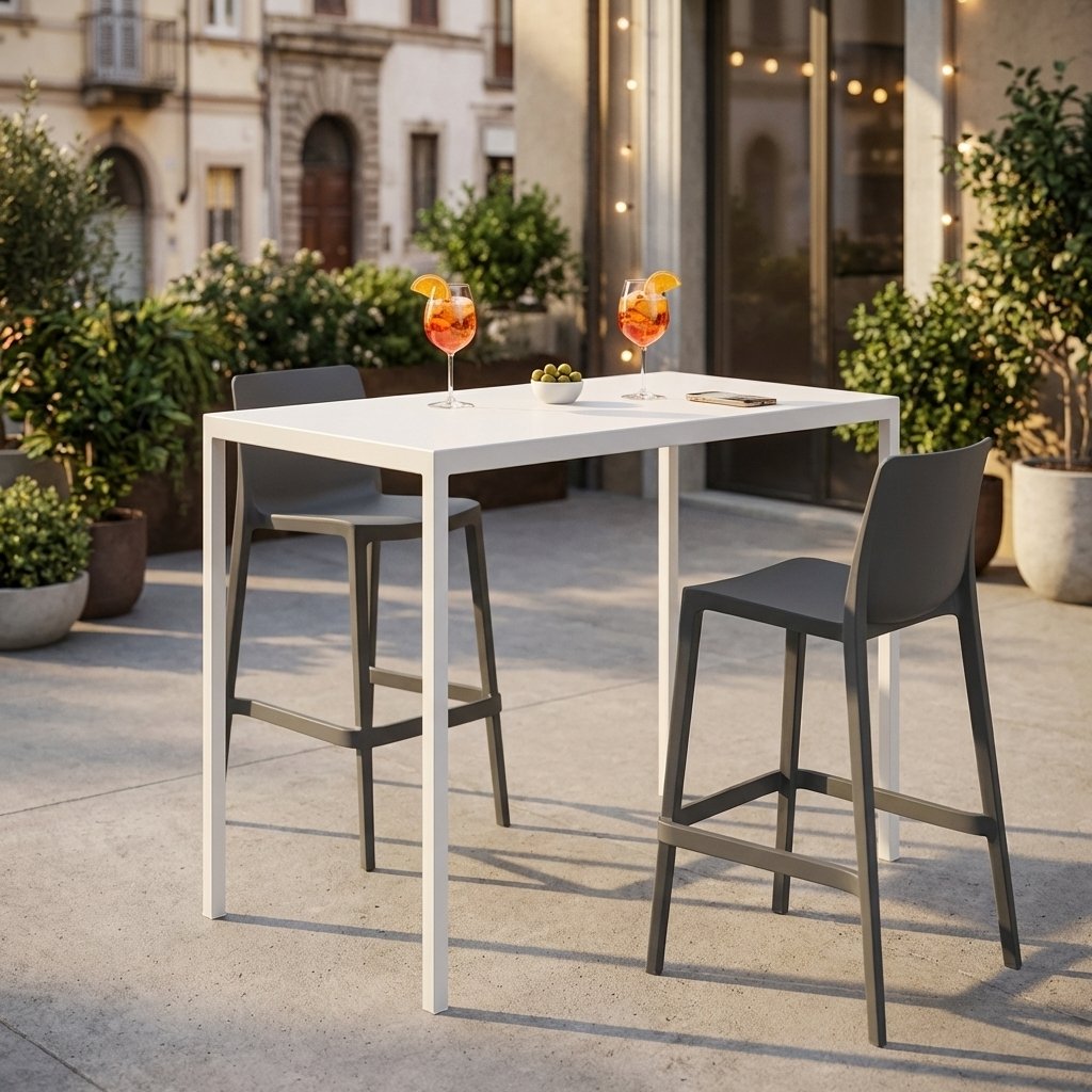 Tavolo bar da esterno autolivellante in alluminio bianco 110x60x110 cm - ZELALIA Tavolo bar da esterno autolivellante in alluminio bianco 110x60x110 cm - ZELALIA