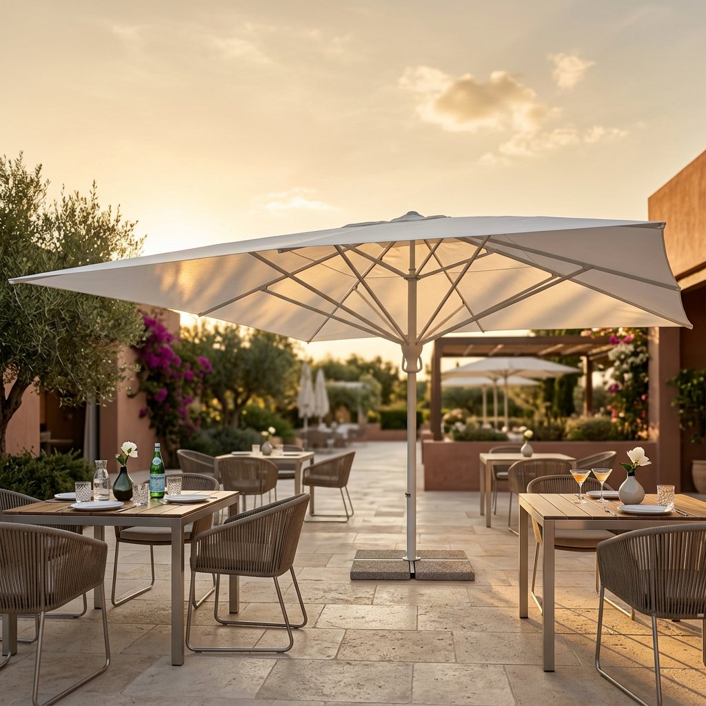 Ombrellone da Giardino Quadrato 495x495 cm Palo Centrale in Alluminio Telo Poliestere Bianco - QUORONSOR Ombrellone da Giardino Quadrato 495x495 cm Palo Centrale in Alluminio Telo Poliestere Bianco - QUORONSOR