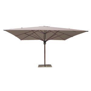 Ombrellone da esterno quadrato 495x495 cm a palo centrale effetto legno taupe - ISELZIO