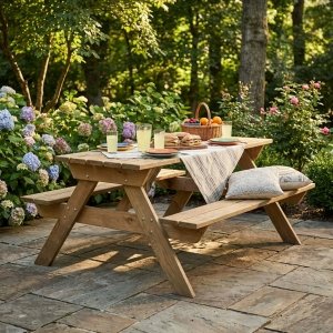 Tavolo da picnic in pino impregnato con panche 200x148x70 cm - PICNIC Tavolo da picnic in pino impregnato con panche 200x148x70 cm - PICNIC