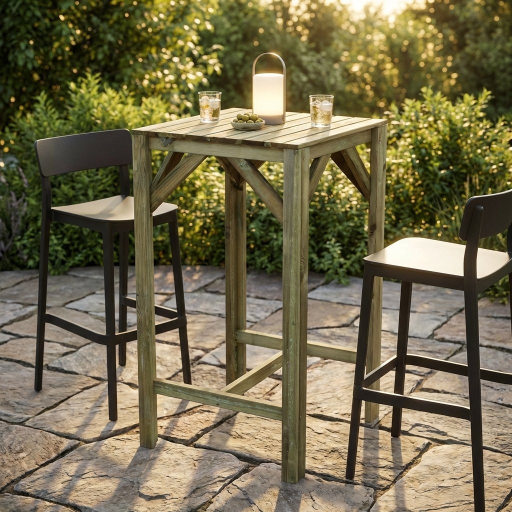 Tavolino alto da esterno in pino impregnato 60x60x110 cm - ELEVATE