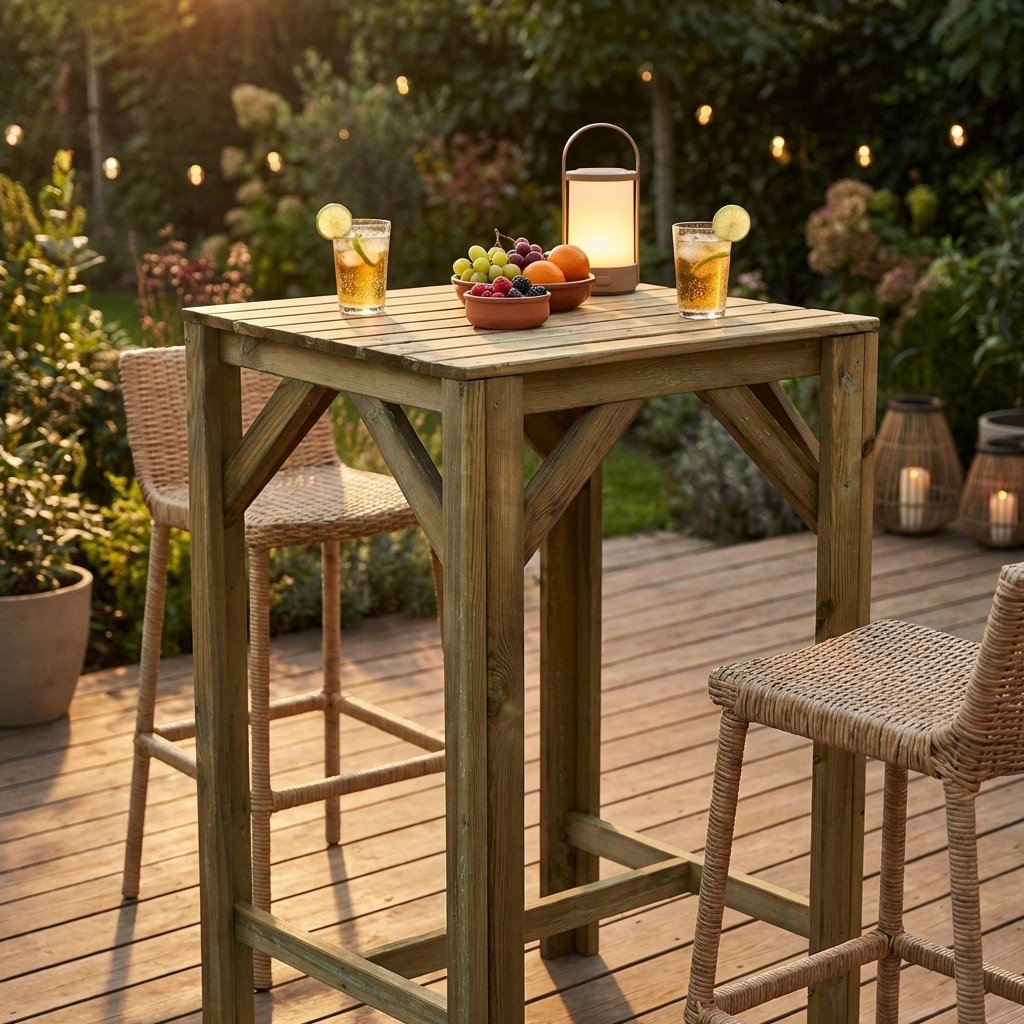 Tavolino alto da esterno in pino impregnato 60x60x110 cm - ELEVATE