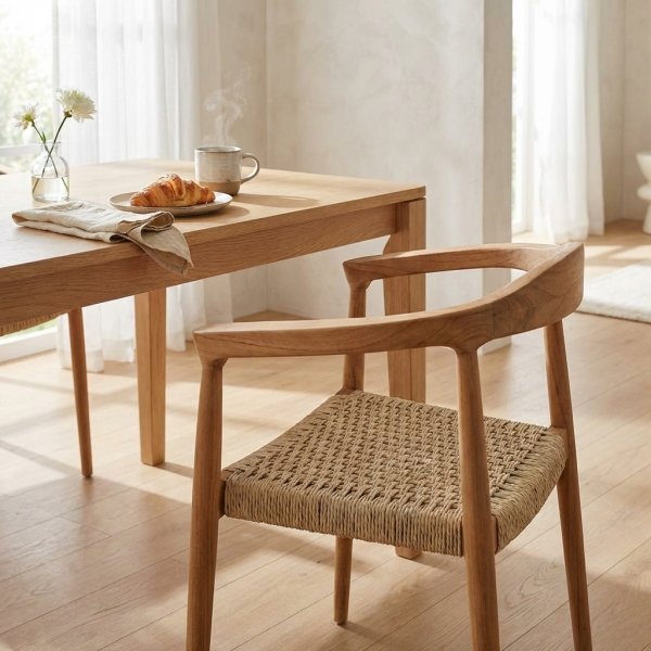 Poltrona da esterno in teak con seduta intrecciata 59 x 54 x 78 cm - BELANOR