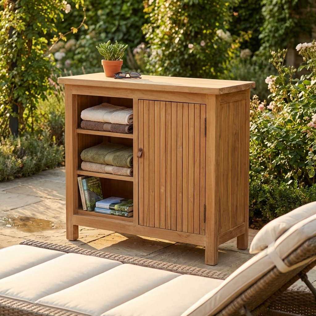 Mobile contenitore da esterno in teak con anta scorrevole e ripiani 90x37,5x80 cm - PEROVEX Mobile contenitore da esterno in teak con anta scorrevole e ripiani 90x37,5x80 cm - PEROVEX