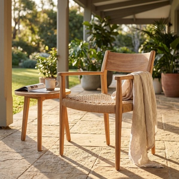 Poltrona da giardino impilabile in teak con seduta intrecciata 59x60x80 cm - LORERON