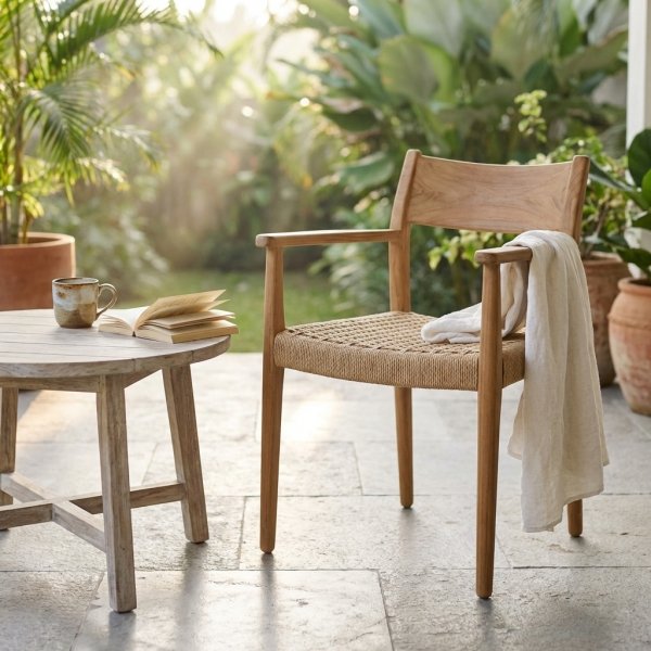 Poltrona da giardino impilabile in teak con seduta intrecciata 59x60x80 cm - LORERON