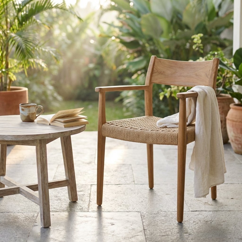 Poltrona da giardino impilabile in teak con seduta intrecciata 59x60x80 cm - LORERON