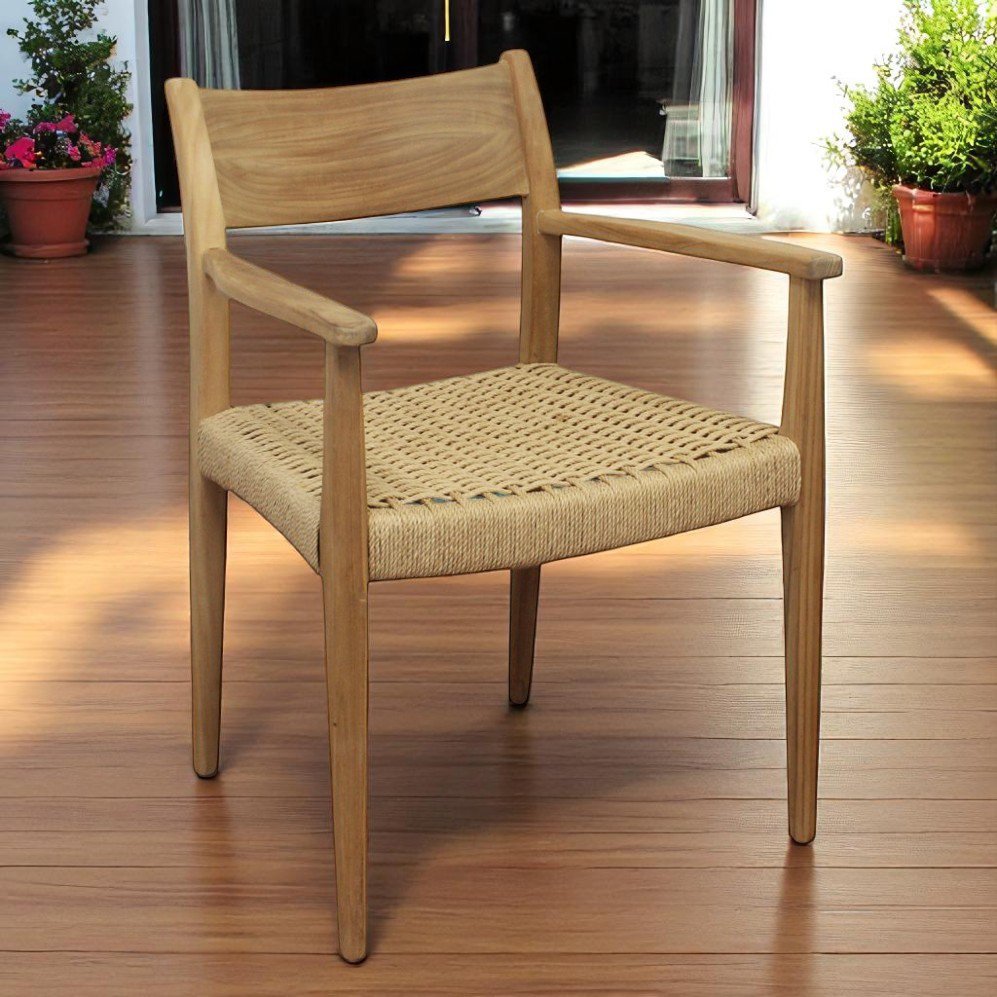 Poltrona da giardino impilabile in teak con seduta intrecciata 59x60x80 cm - LORERON