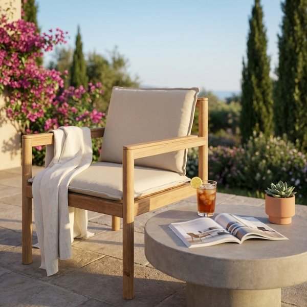 Poltrona da giardino impilabile in teak con cuscini 59x60x80 cm - TORURVEX