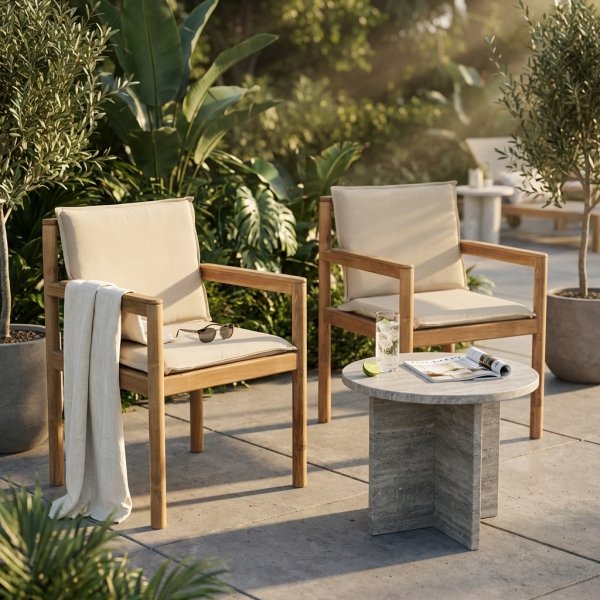Poltrona da giardino impilabile in teak con cuscini 59x60x80 cm - TORURVEX
