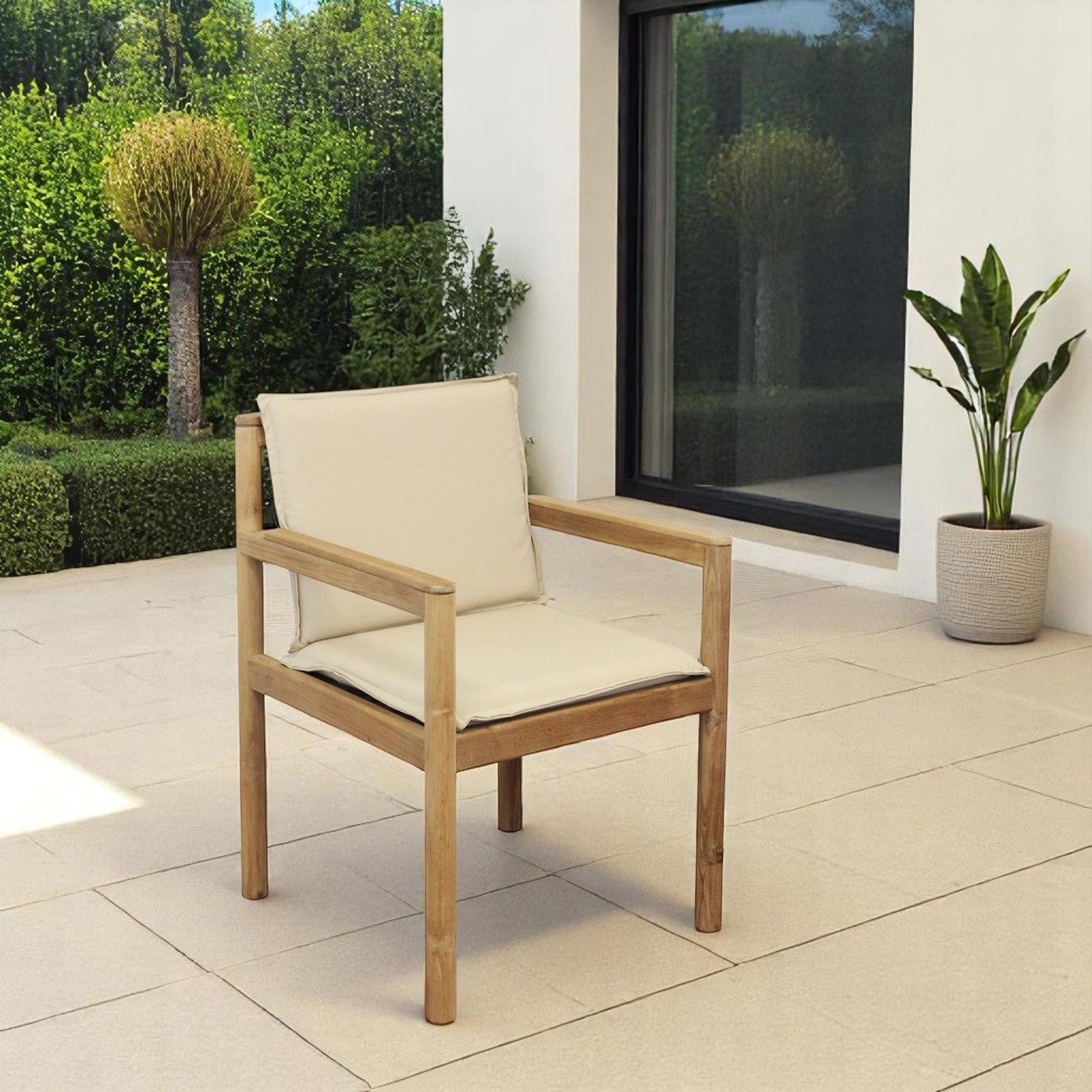 Poltrona da giardino impilabile in teak con cuscini 59x60x80 cm - TORURVEX Poltrona da giardino impilabile in teak con cuscini 59x60x80 cm - TORURVEX