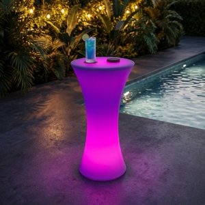 Tavolino alto luminoso RGB da esterno ricaricabile USB Ø 58x110 cm - MARANDIL
