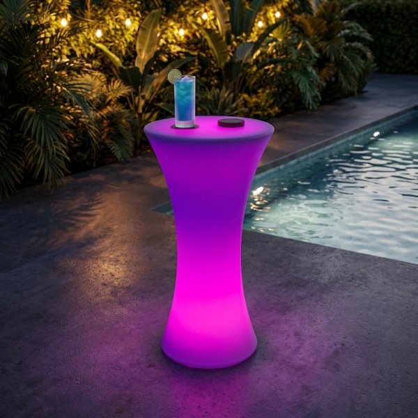 Tavolino alto luminoso RGB da esterno ricaricabile USB Ø 58x110 cm - MARANDIL