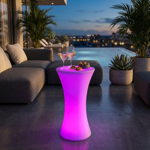 Tavolino alto luminoso RGB da esterno ricaricabile USB Ø 58x110 cm - MARANDIL