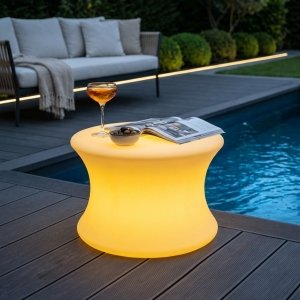 Tavolino luminoso da esterno RGB con telecomando ricaricabile Ø 40 x 70 cm - VALILLUNA